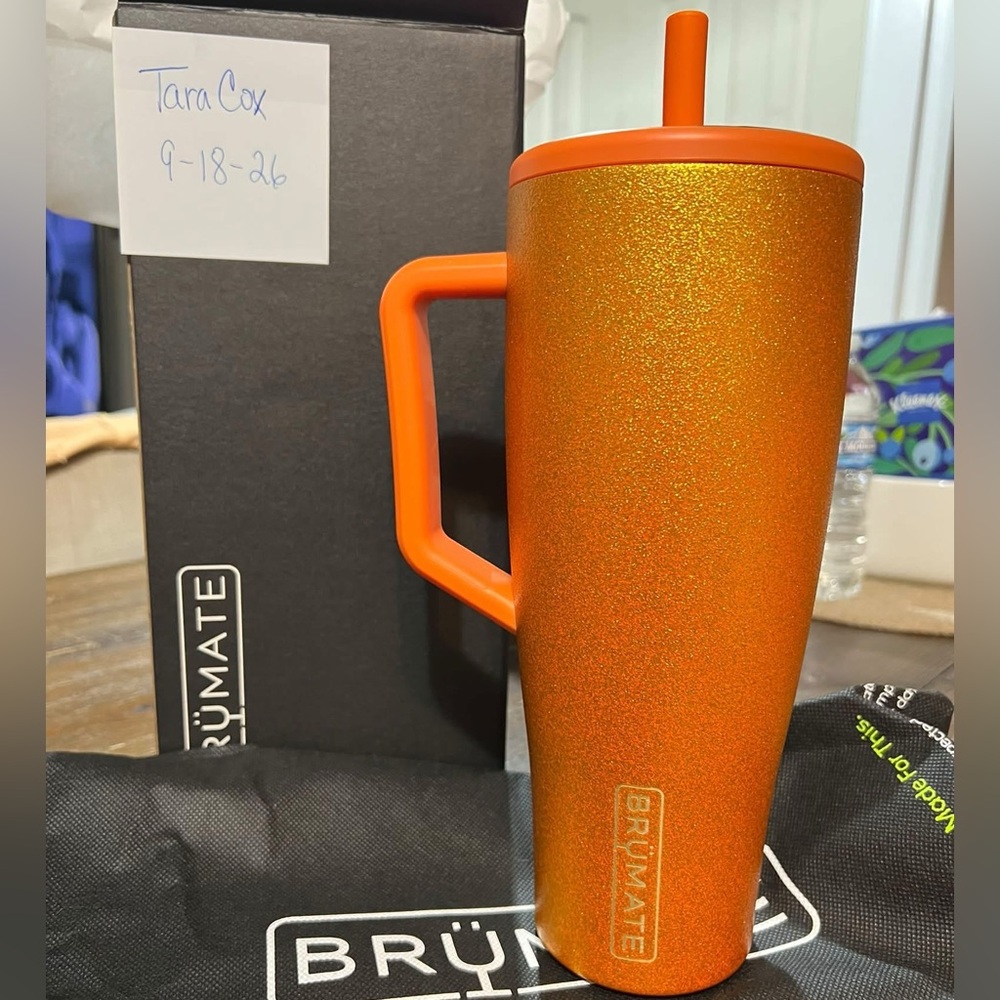 BrüMate Sparkle Orange Insulated Tumbler with Handle and Straw